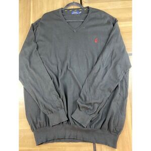 Polo Ralph Lauren Mens V Neck Long Sleeve Sweater 3XL Tall Black Pima Cotton
